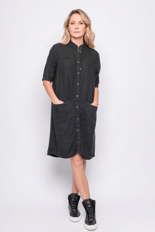251.01.11 DRESS 100% LINEN 100 BLACK