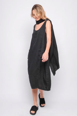 251.01.10 DRESS 100% LINEN 100 BLACK