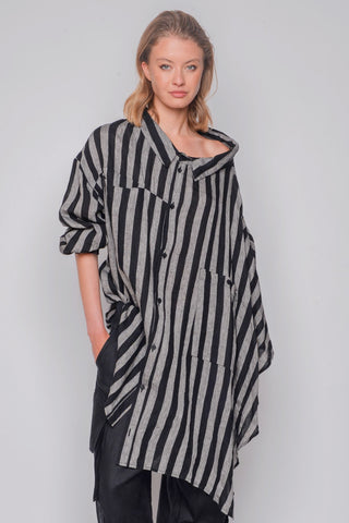 ID.03.03.04 COMBI SHIRT/SKIRT woven 100% linen 180 STRIPE GREY