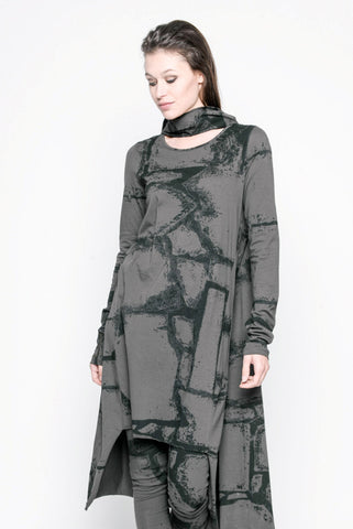 222.05.09 DRESS 95% CO 5% EA 514 PRINT BLACK ON URBAN SHADE